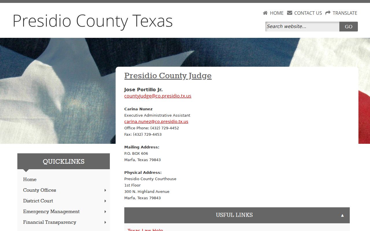 Presidio County warrant lookup: County Court and County Judge office panel