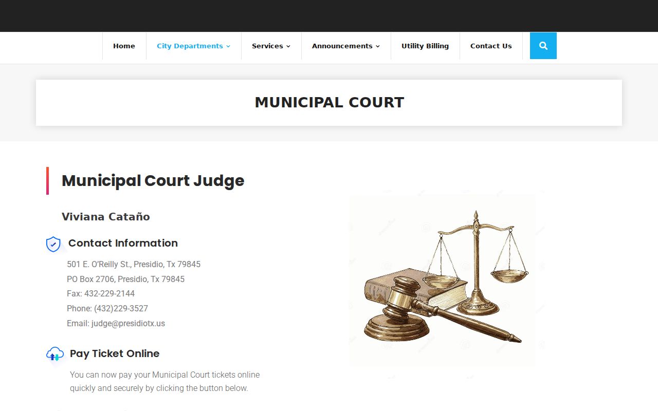 Presidio warrant search: Municipal Court contact page and city ticket payment link