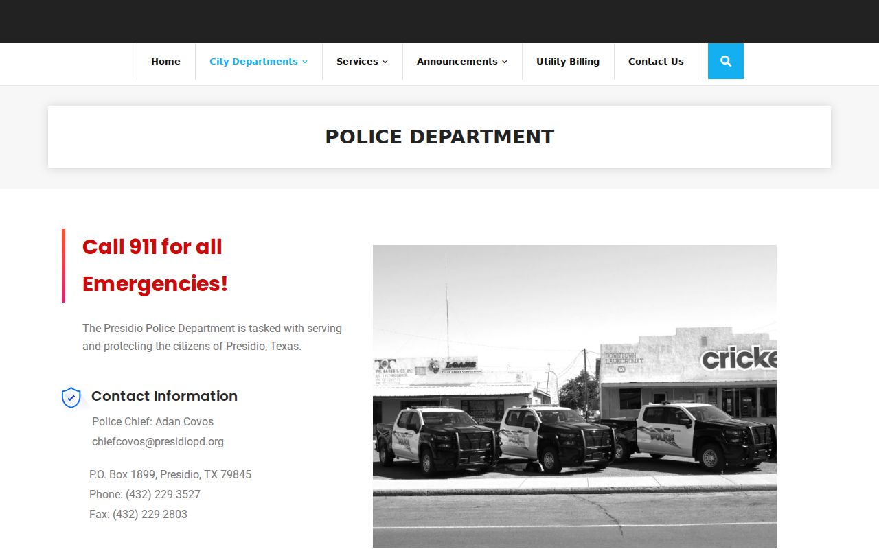 Presidio warrant records: City Police Department contact panel