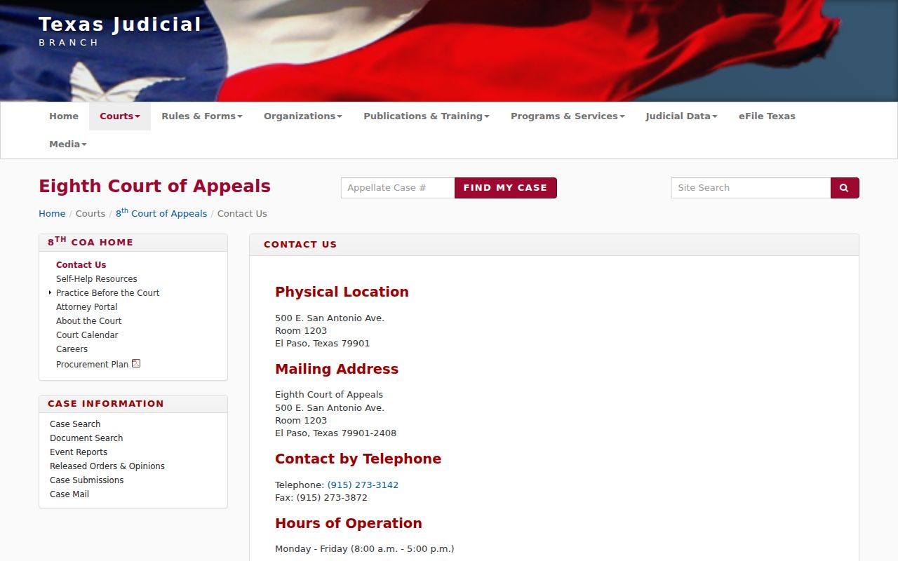 Presidio County arrest warrant records: Eighth Court of Appeals contact information
